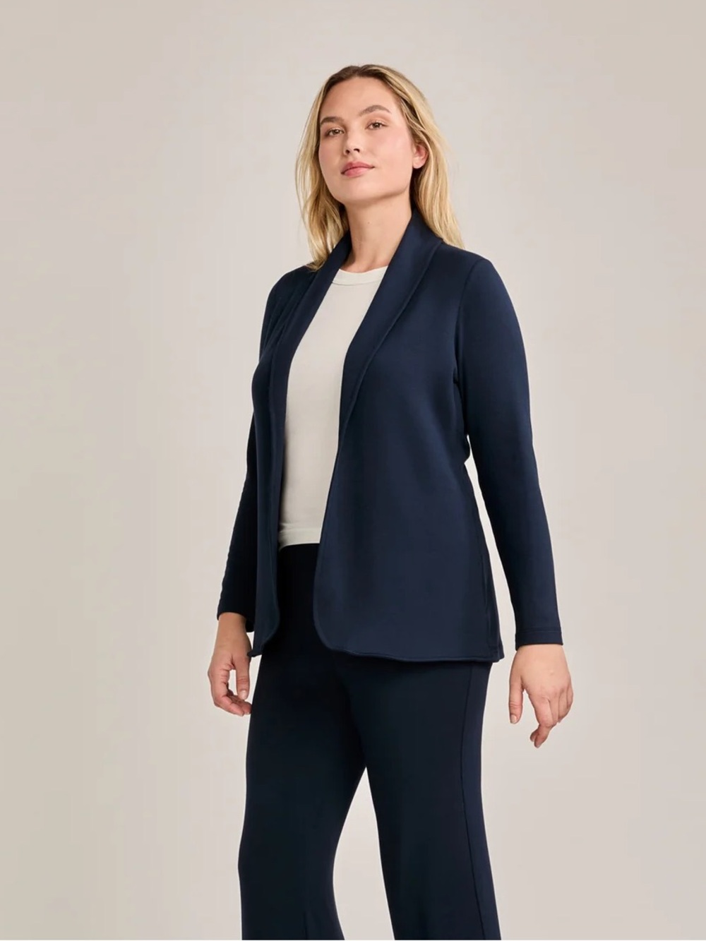 Maison Wheat Navy London Blazer Medium Soft Cozy Elevated Chic Comfortable